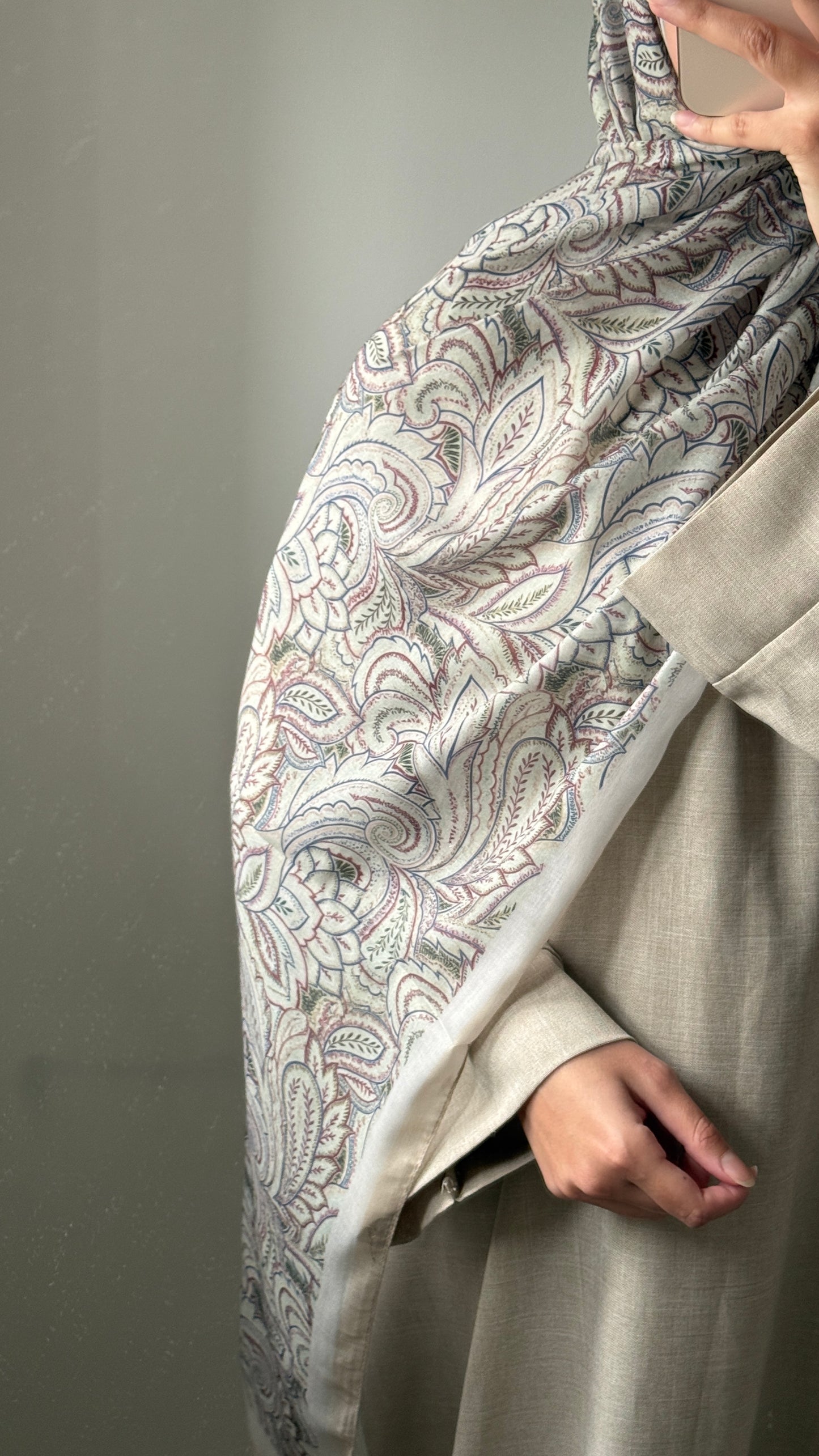 Beige Patterned Hijab