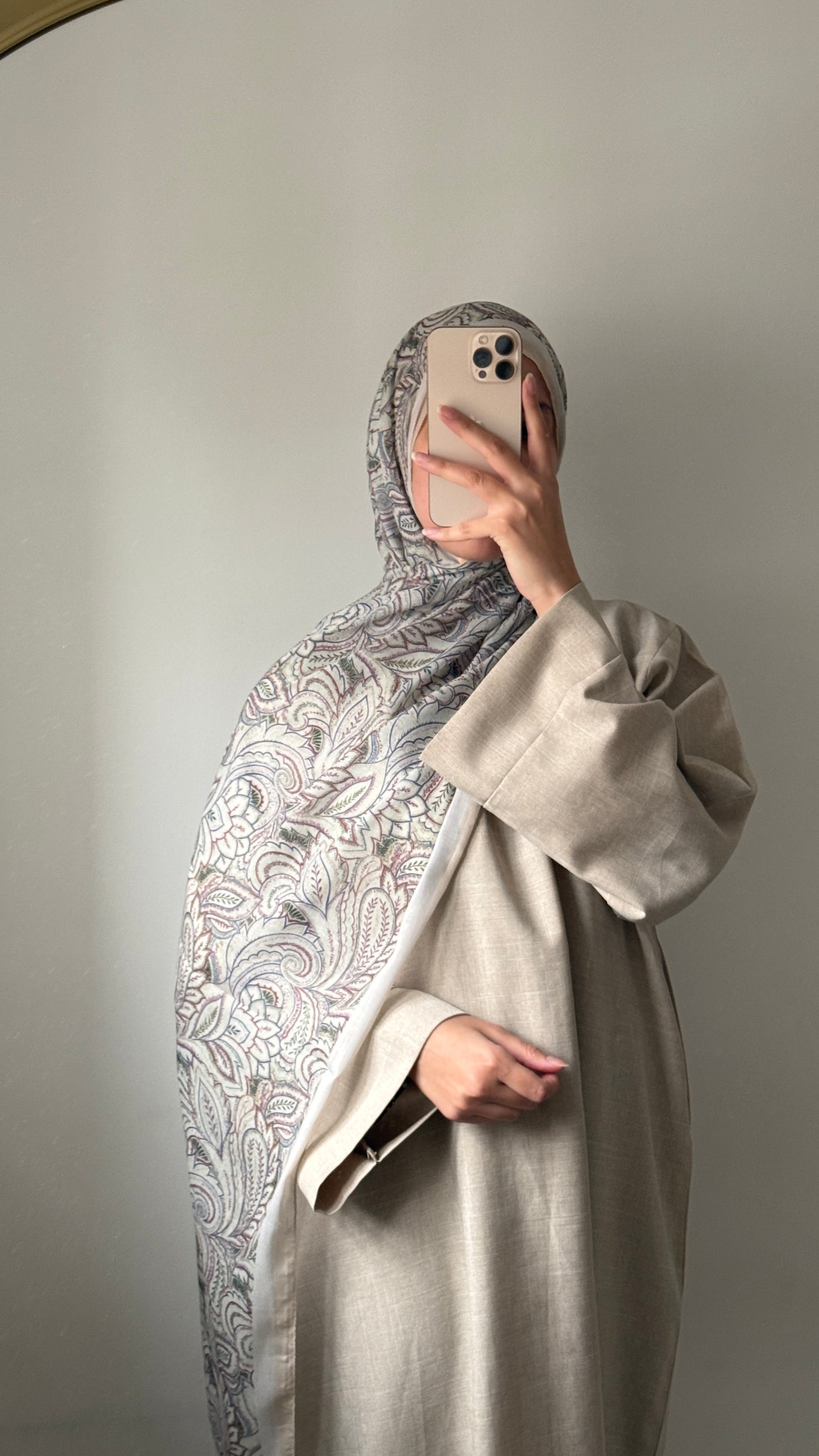 Beige Patterned Hijab